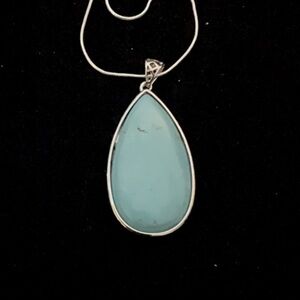 TURQUOISE TEARDROP PENDENT ON A 20” STERLING SNAKE CHAIN